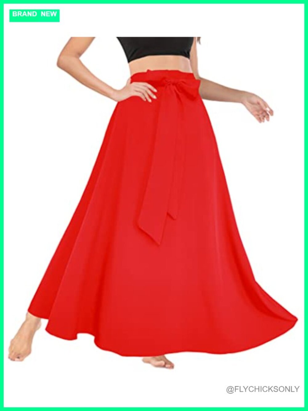A-Line Flowy Maxi Skirt with Pockets, High Waist